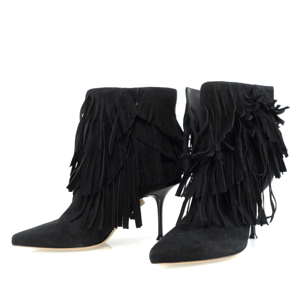 NIB$1265 SERGIO ROSSI Fringed Ankle Suede Booties Pointed Toe Stiletto Heels 37 - Picture 16 of 16